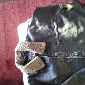 Dark Brown Leather aviator jacket with sheep skin on the collar